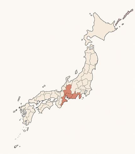 Kaart van Japan met Tokai regio uitgelicht