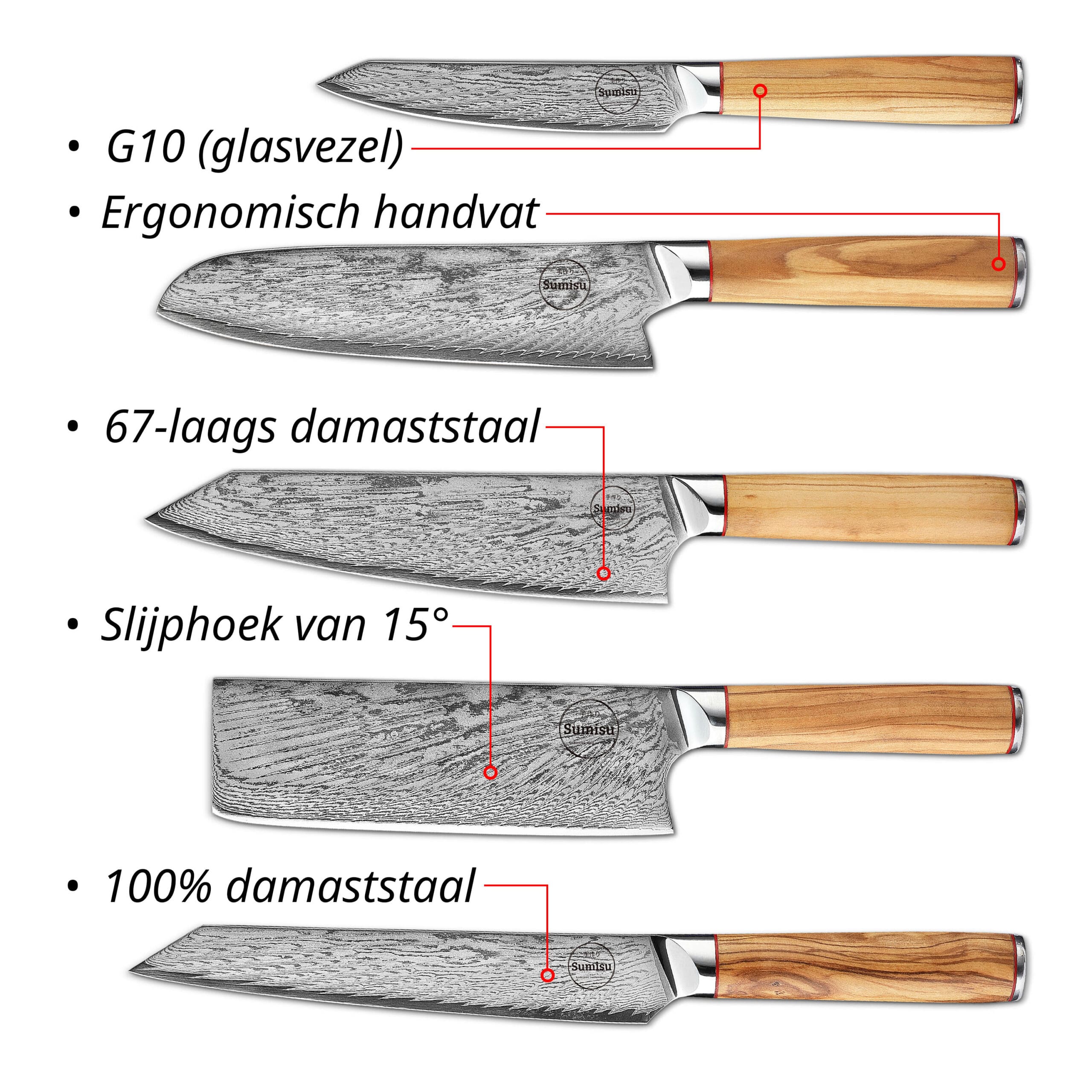 Sumisu Knives 5 pieces Wood USP Sumisu Knives 5 pieces Wood USP